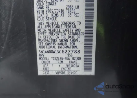 2005 Nissan Xterra S from USA, damaged, VIN 5N1AN08W15C627788